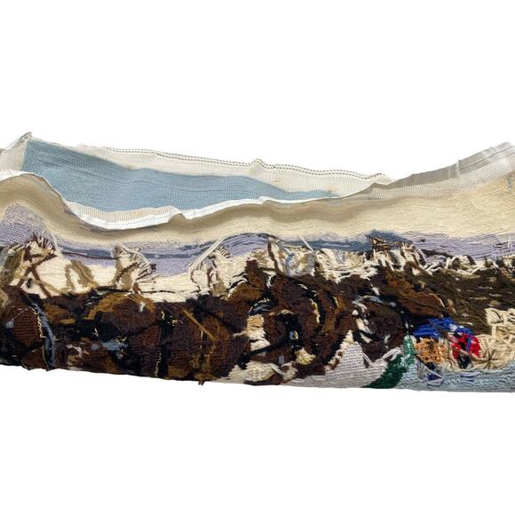 Vintage Needlepoint Clydesdale Horses Amish Winter Scene Wagon 70's Picture - Picture 5 of 12